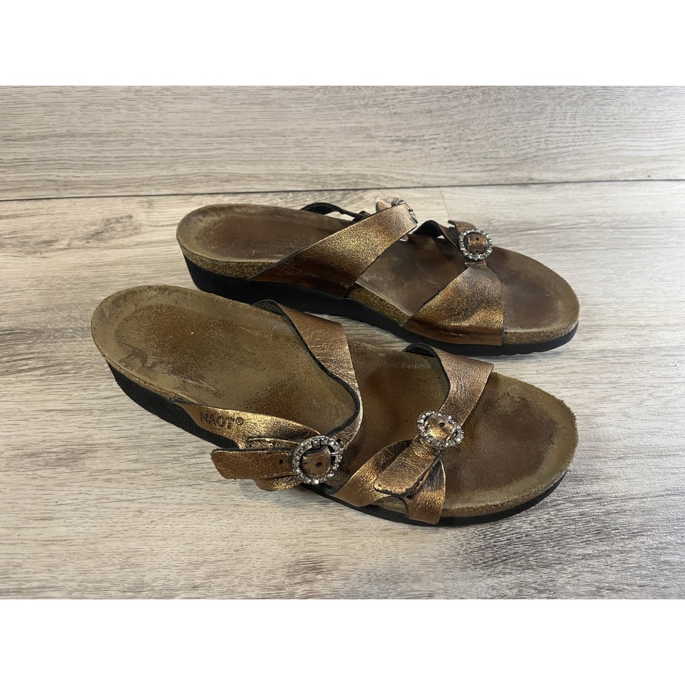 Naot Kate Metallic Sandals Women's 9 EU 40 Jewel Buckle Antique Bronze Glam